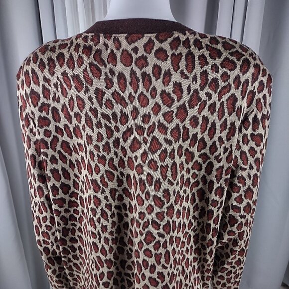 Cathy Daniels Womens Pullover Button Down Long Sleeve Animal Print Sweater Sz L - Picture 4 of 12